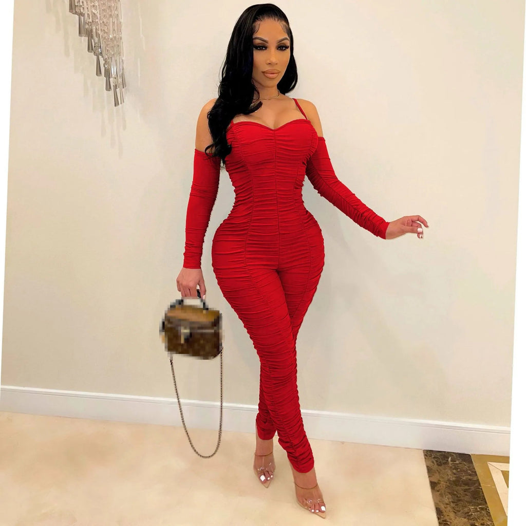 Ruched Long Sleeve : Form Fitted Jumpsuit