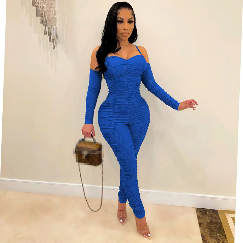 Ruched: Long Sleeve Form Fitted Jumpsuit