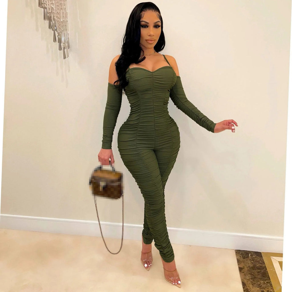 Ruched Long Sleeve : Form Fitted Jumpsuit