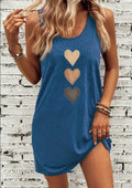 Vibrant Heart Print Crew Neck Tank Dress - Soft, Breathable,