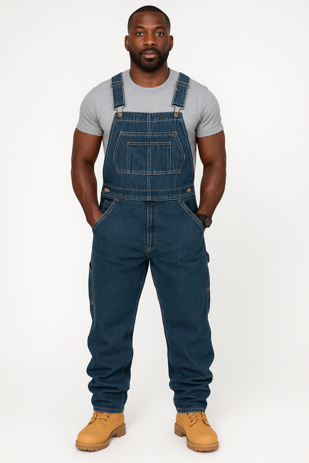 RuggedForm™ – Men's Loose-Fit Denim Utility Overalls