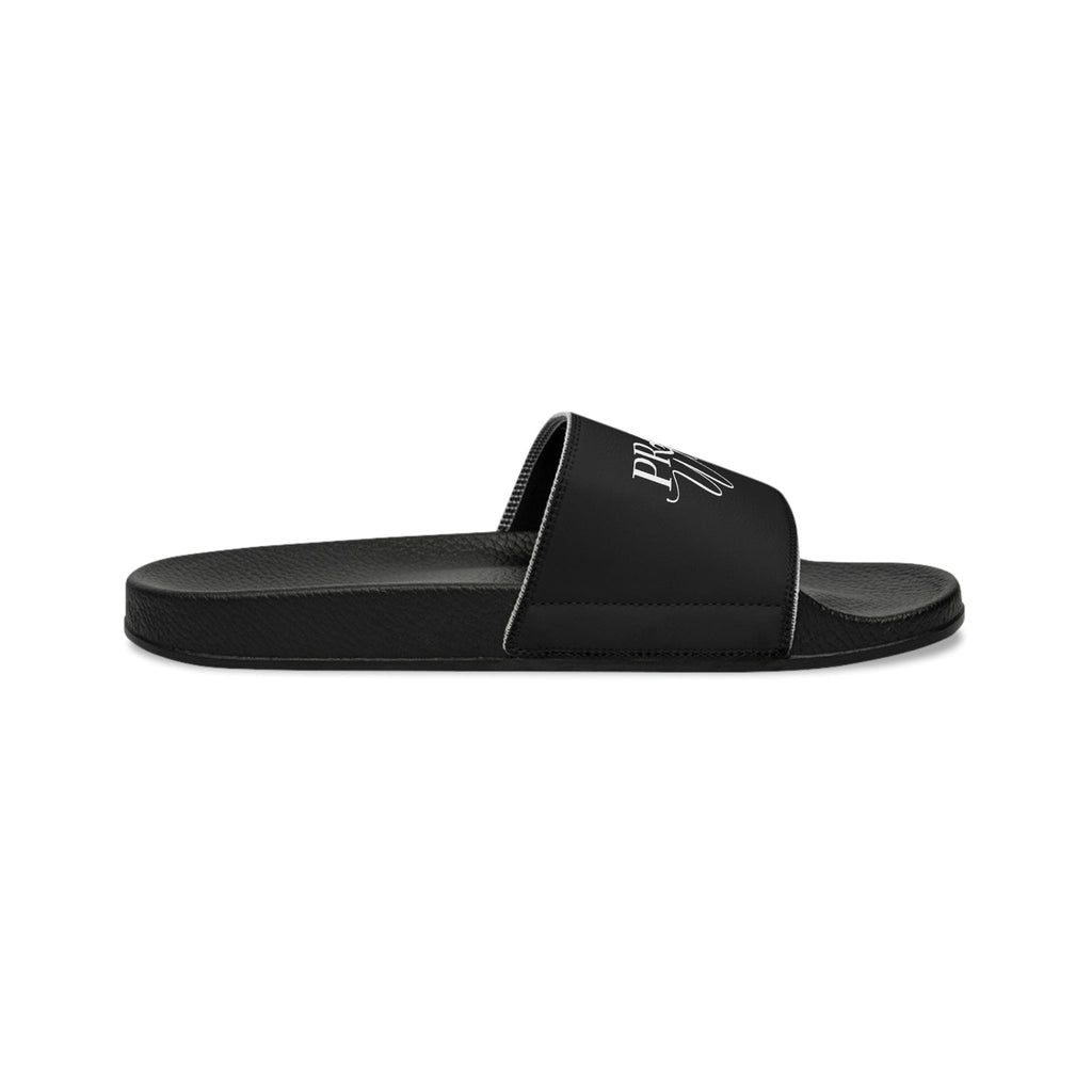 Mens Black Slide Sandals - Prayer Warrior Christian Inspiration