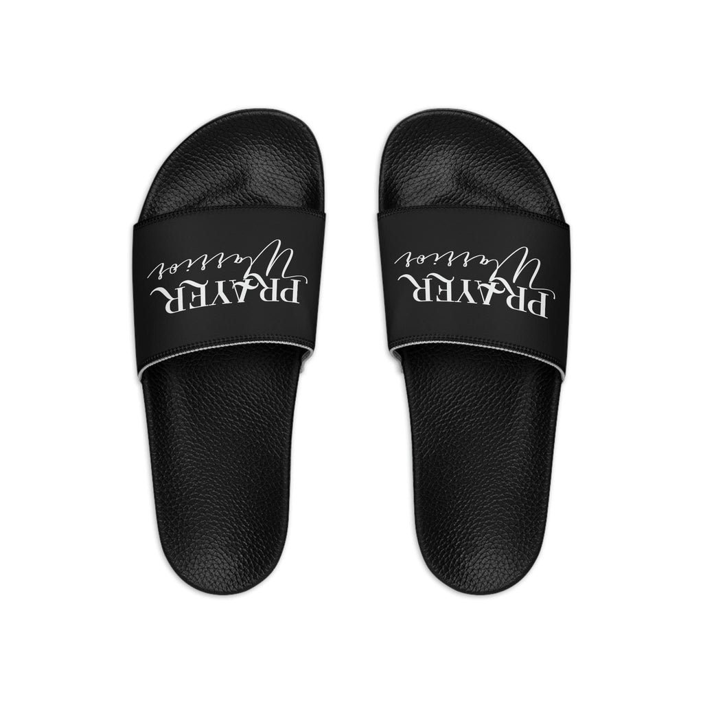 Mens Black Slide Sandals - Prayer Warrior Christian Inspiration