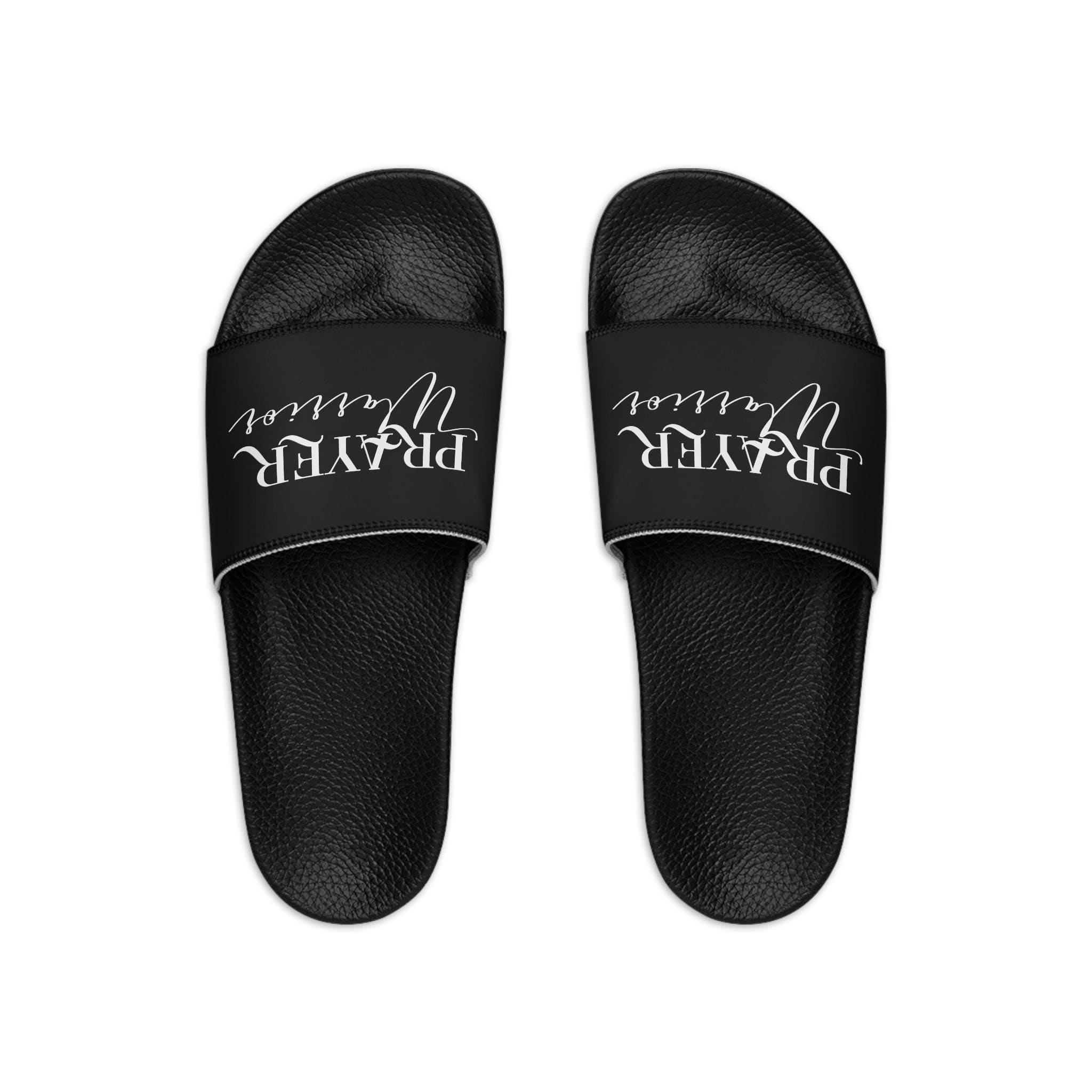 Mens Black Slide Sandals - Prayer Warrior Christian Inspiration
