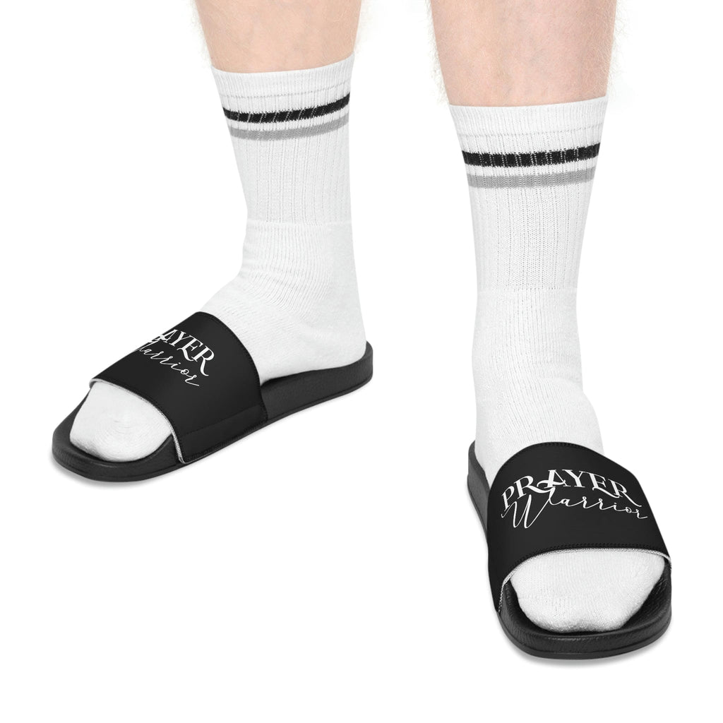 Mens Black Slide Sandals - Prayer Warrior Christian Inspiration