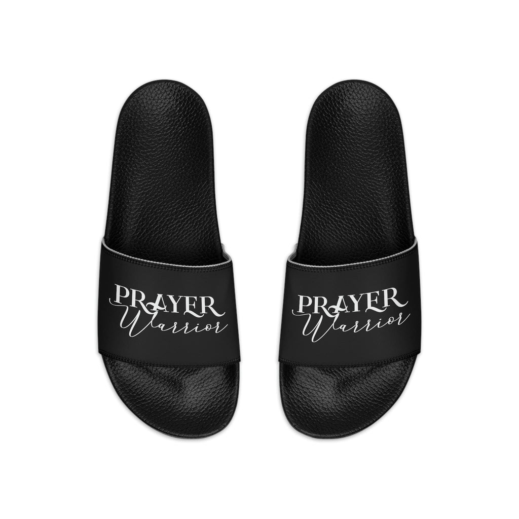 Mens Black Slide Sandals - Prayer Warrior Christian Inspiration
