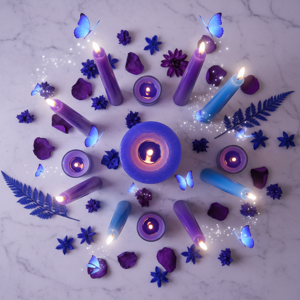 Purple & Blue Mixed Candle Flat Lay
